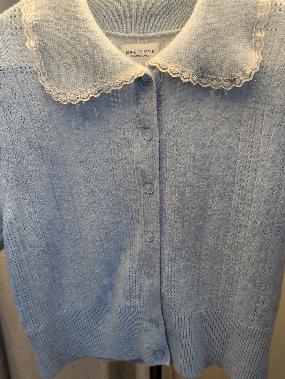 Song of Style Pale Blue Lace-Trim Knit Cardigan